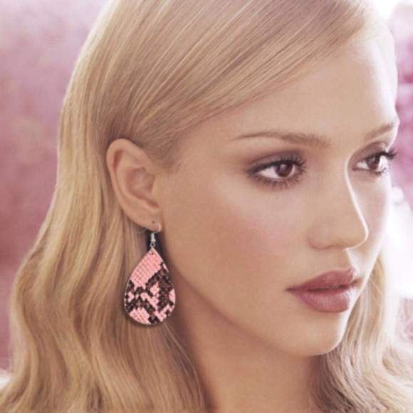 Snakeskin Leather Teardrop Earrings - Picture 5 of 5